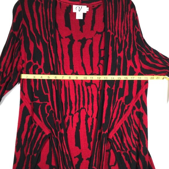 Variations Womens Size Medium Open Front Red Black Light Knit Cardigan Sweater - Picture 9 of 14